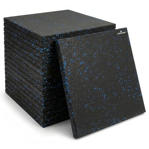 Image of Leeway Gym Mats for Floor | EPDM (Set of 4, 10mm, 20 inchx20 inch) Black with Blue Flecks| Gym Floor Mat Rubber for Heavy Workout | Matt for Home Exercise | | Yoga Rubber Tiles, Kids Rooms Heavy Duty Sheet