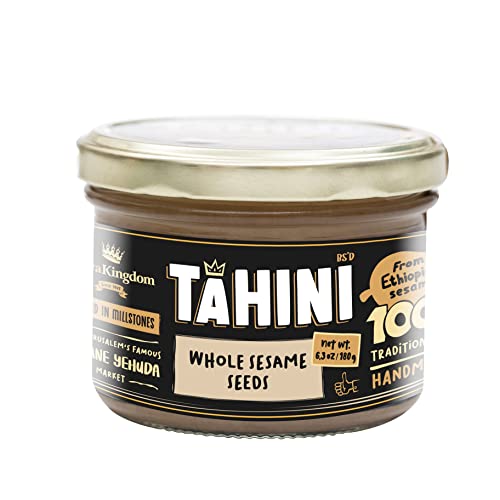 Halva Kingdom Artisanal Tahini All-Natural Sesame Tahini Paste | 100% Pure Rich & Creamy Ground Sesame Paste, Tahini Sauce, Dressing & Dips | Vegan, Kosher | Non-GMO 17.6 OZ (Original) (WHOLE SESAME SEEDS)