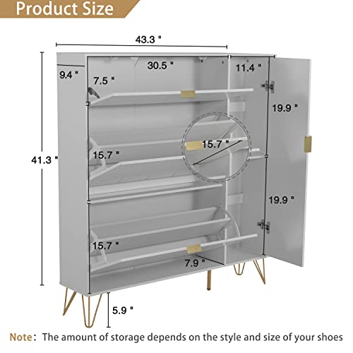 Anbuy Shoe Cabinet, Free Standing Tipping Bucket Shoes Cabinets, Shoes Storage Cabinet With 3 Flip Drawers And Storage Shelves, Narrow Shoe Rack Cabinet For Entryway, Modern Shoes Organizer Grey #TOP1