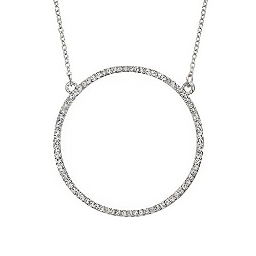Ouran Open Circle Pendant Necklace For Women,Rose Gold And Silver Plated Long Chain Necklace For Girls With Cz Crystal (Silver Plated) #TOP5