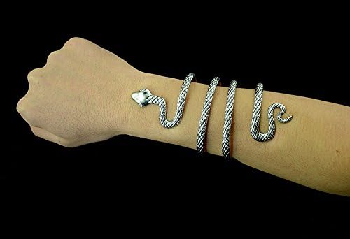 idealway Vintage Punk Silver Snake Open Bangle Cuff Bracelet for Men (B)