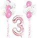 KUNGYO 3rd Birthday Party Decorations Kit-Giant Rose Gold Number 3 Foil Balloon,Pink Ribbons, Latex Confetti Balloons, 18 Pieces Party Supplies Set for Girl Birthday Anniversary Ceremony