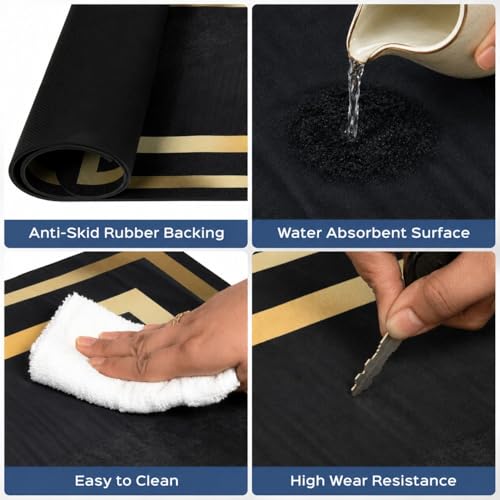 Image of HomeStrap Set of 2 Absorbent Anti Skid Kitchen Floor Mat | Rubber Mats for Sink, Cooking Area & Kitchen Entrance | Quick Dry, Waterproof, Easy to Clean Kitchen Runner Mat Set - Black