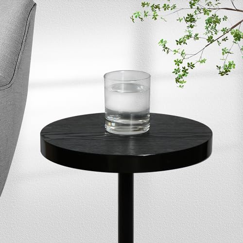 COVLON Pedestal Side Table, Drink Table, Small End Table, Martini Table for Living Room, Dorm, Home Office and Bedroom, Distressed Finish, Black