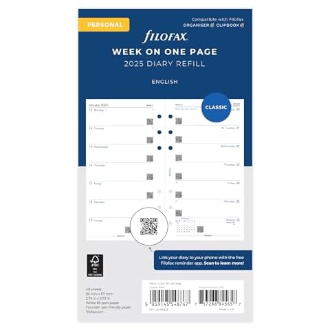 Filofax Personal 2025 Week on One Page Diary Cover