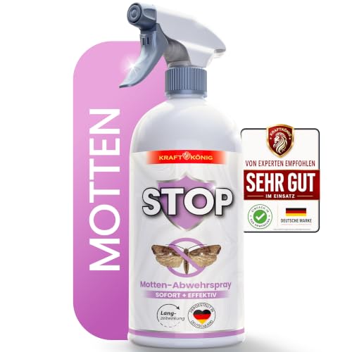 KRAFTKÖNIG Mottenspray 500 ml Hochwirksam mit Soforteffekt Für Kleiderschrank Textilien & Küche Motten Spray für Lebensmittelmotten & Kleidermotten Zitrusduft & insektizidfrei