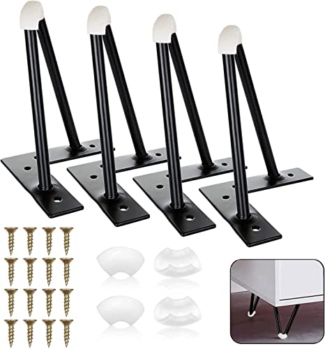 STARVAST Lot de 4 Pieds en Épingle 15cm, Pied de Meuble Metal Charge Jusqu'à 400 KG, Pieds de Table Basse pour Canapé, Meuble Bas, Meuble TV - avec 16 Vis et 4 Protège Pieds Cover