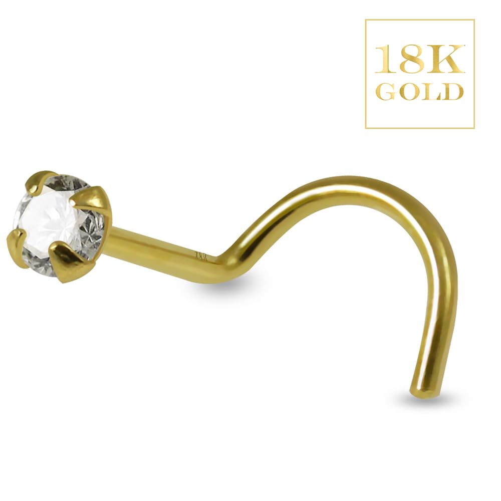 Piercing de nariz de oro amarillo macizo de 18 quilates con circonita cúbica redonda de 1,5 mm, calibre 22, piercing de nariz, 22 gauge, Circonia cúbica, Circonia cúbica