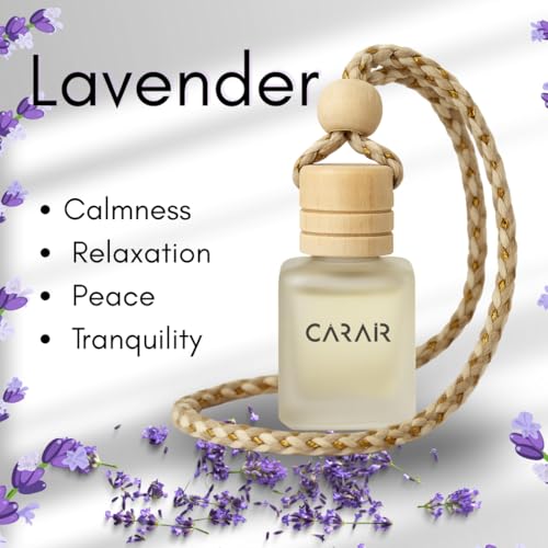 Image of Car Air Freshener Lavender Car perfume | Hanging Car Perfume | Premium Car Fresheners | Aroma with Essential Oils | Hanging Perfume for Car in Glass Bottle with Wooden Diffuser Lid (10ml) (Lavender)