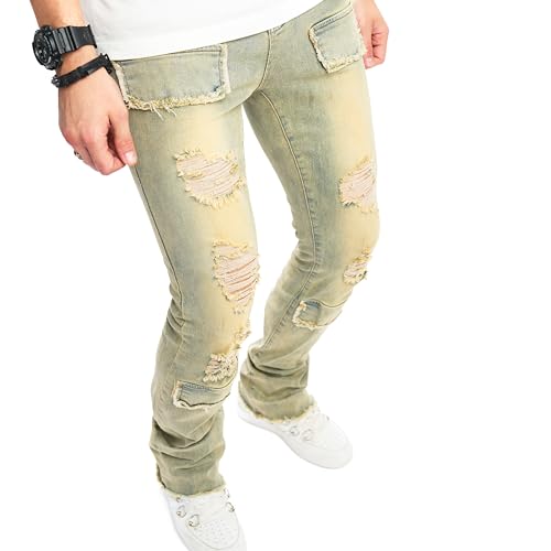 Men's Stacked Jeans Skinny Fit Stretch Jeans Patched Side Striped Straight Leg Denim Male Pants4