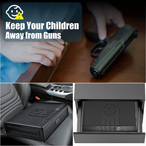 Biometric Fingerprint Gun Safe for Pistols, Gun Lock Box for 3 Pistols with Silent Mode Led Light, Quick Access Handgun Safe with Fingerprint Backlit Digital Keypad Key for Nightstand Home Car