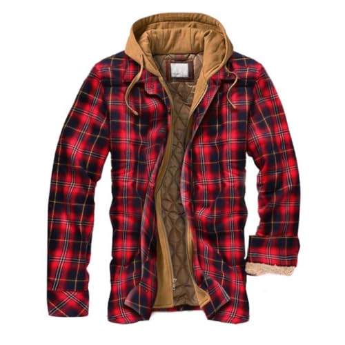VDDTAGAM Chemise pour Homme Sherpa Polaire à Carreaux Doublée Veste à Capuche Doublure Manteau Veste d'hiver avec Poches Flanelle Chemise Hommes Carreaux...