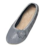  BeComfy Chaussures de Ballet de Gymnastique en Cuir - Ballerines de Danse pour Enfants et Adultes - Chaussures légères et élastiques Femmes et Filles 24 à 41 (36 EU, Gris avec des Fleurs)
