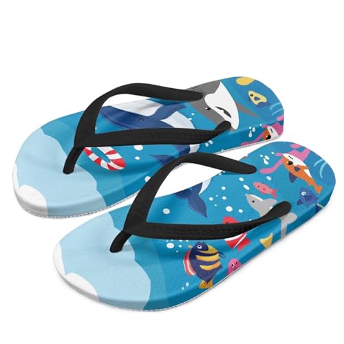 Watdotory Ocean Animals Whale Print Flip Flop Sandal Water Shoes - Beach Slides Slip-on Quick Dry Thong FlipFlops Sandals for Boys (11-12 Little Kids) Size 12.5