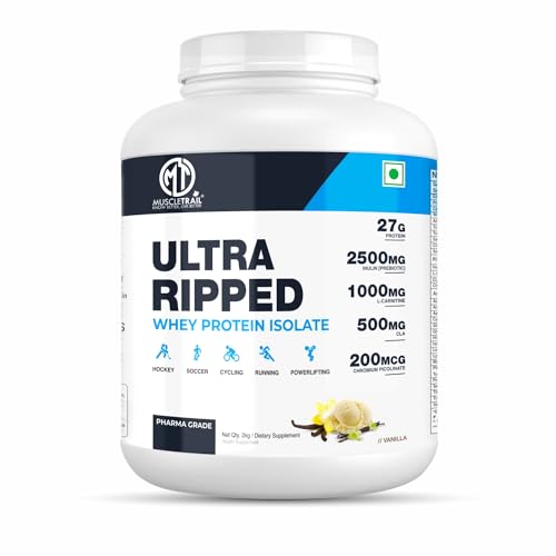Image of MuscleTrail Pharma Grade Ultra Ripped Whey Protein Isolate - Premium Protein for Men & Women - 27g Protein per Serving - Supports Muscle Growth, Strength & Recovery - L-Carnitine & CLA (2KG, Vanilla)