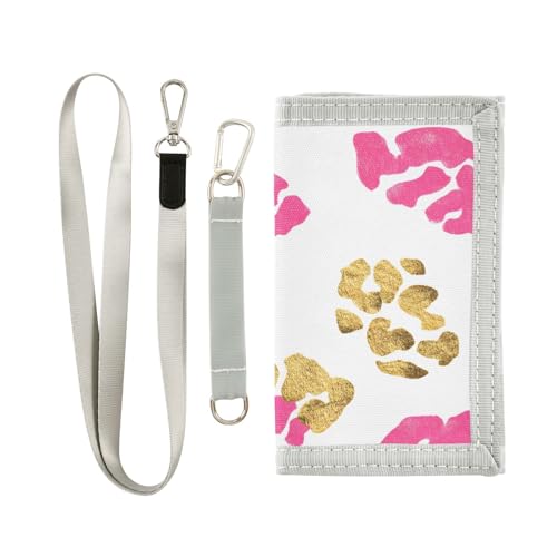 zyrtty Kids Wallets for Boys Girls Ages 4-18 Trifold, Leopard Print Gold Pink Wallet with Zippered Coin Pocket and Card Holders, Novelty Wallet for Childrens Birthday Gifts