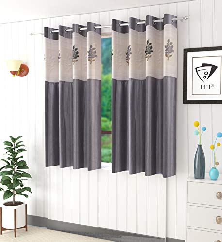 Image of LaVichitra Polyester Window Curtain with Floral Net (6ft, Grey) -2 Pieces