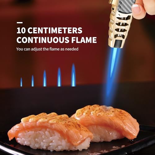 Butane Torch Lighter,Windproof Refillable Kitchen Cooking Torch,Adjustable Flame Solar Beam Blow Torch with Safety Lock for Candle Camping BBQ (Not Included Butane Gas) (Gold) by Kessainely - Image 4