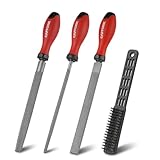 CAFFORIK 4PCS Wood Rasp Set, 8-Inch, High-Strength Carbon Steel, Flat/Half-Round/Round Wood File with Handle, Wire Brush, for Woodworking