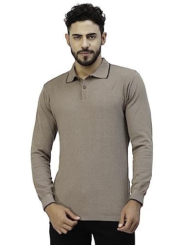 Image of Kalt Mens Basic Solid Full Sleeves Polo Cotton Blend Knitted Regular Fit Polo-Neck T-Shirts with Collar Stylish
