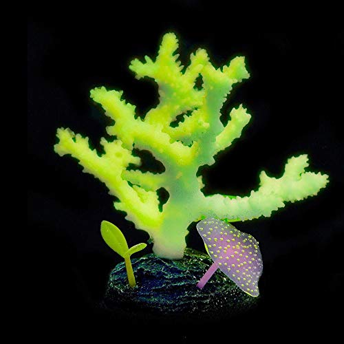 Uniclife Glowing Effect Artificial Coral Plant for Fish Tank, Decorative Aquarium Ornament (Yellow)