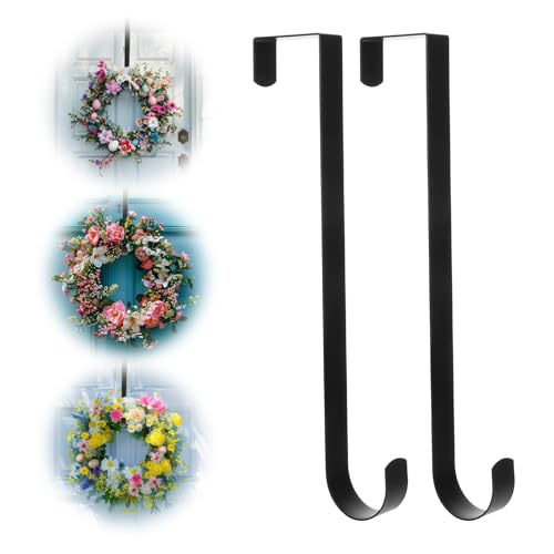 Molain Lot de 2 Crochets de Couronne en Acier Inoxydable - Pour Porte Extérieure - Halloween, Noël, Mariage, Maison, Bureau - Noir