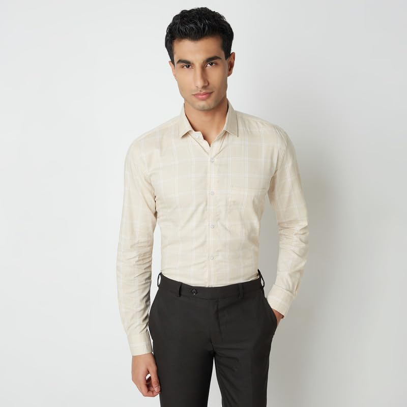Image of MARK & ALBERT 100% Cotton Full Sleeves Regular Fit Formal Shirt for Men Blue