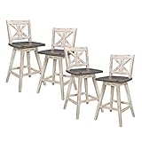 Homelegance Amsonia 24 Inch 360 Swivel Bar Pub Kitchen Counter Height High Dining Chair Stool Set, Distressed White and Gray (4 Pack)
