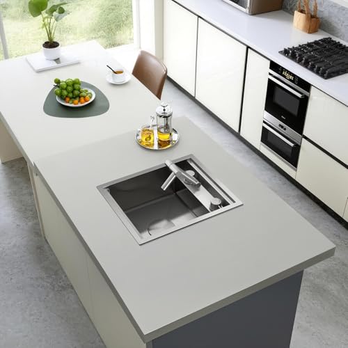 Image of 15 Inch Brushed RV Sink - MENATT 15 x 18 Inch Small Kitchen Sink 18 Gauge Stainless Steel Single Bowl Basin with Foldable Faucet Cutting Board
