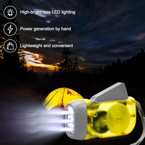Image of Mudder 24 Pack Hand Crank Flashlight No Battery Emergency Flashlight, Self Powered Portable Light Dynamo Torch for Survival Kit Outdoor Hiking Emergency(Red, Grey, Yellow, Green)