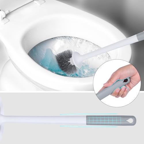Image of Toilet Brush and Holder Set, Household Essentials, Suspendable Toilet Bowl Brush with Soft Bristle Round Head Bathroom Decor 3 Pack White