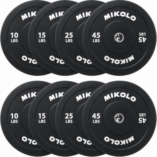 Mikolo Olympic Weight Plates, 2-Inch Rubber Weight Plates with Steel Insert, Bumper Plates for Strength Training, Weight Plate Set (190LBS)
