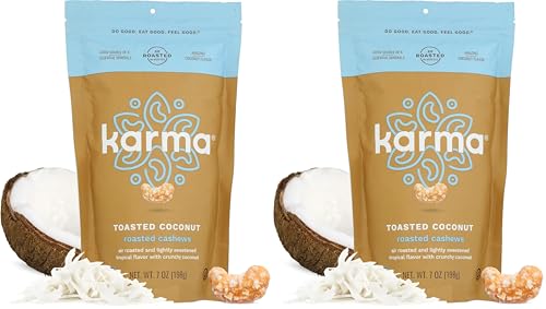 Image of Toasted Coconut Air Roasted Whole Cashews by Karma Nuts, Lightly Sweetened, Peanut-Free Facility, Kosher, Everyday Nut Snack, 7oz Resealable Bag (Pack of 2)