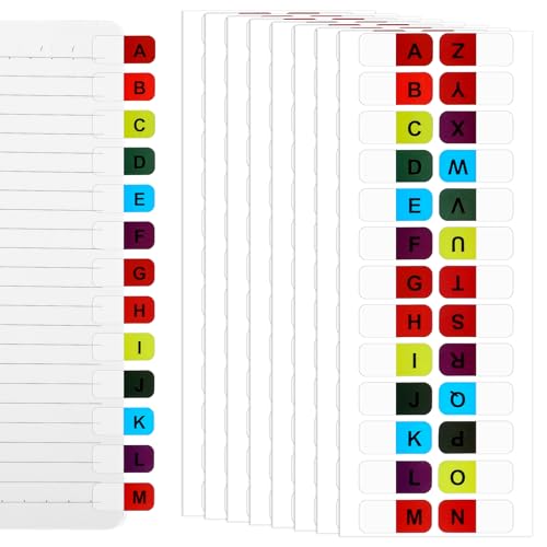 8 Blatt A-Z Index Tabs Selbstklebende Register Alphabet Etiketten Index Tabs Page Markers Tabs Bunte Alphabetische Seitenmarker für Büro, Dokumente, Bücher,Tagebuch,Verschiedene Bücher
