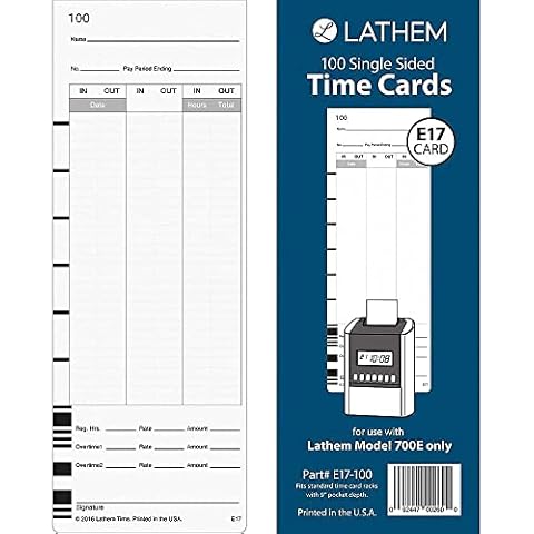 Lathem Model 700E Clock Single Sided Time Cards, White Cover