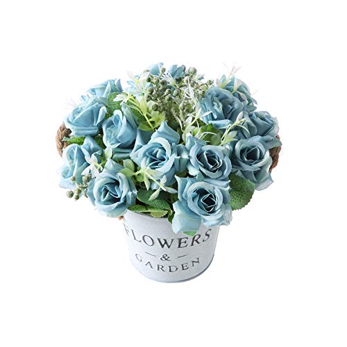 Gumolutin Artificial Flowers Pot, Fake Bonsai Plants In Metal Potted For Home Wedding Office Restaurant Table Centerpieces Arrangement Decoration,Rose-Blue #TOP5