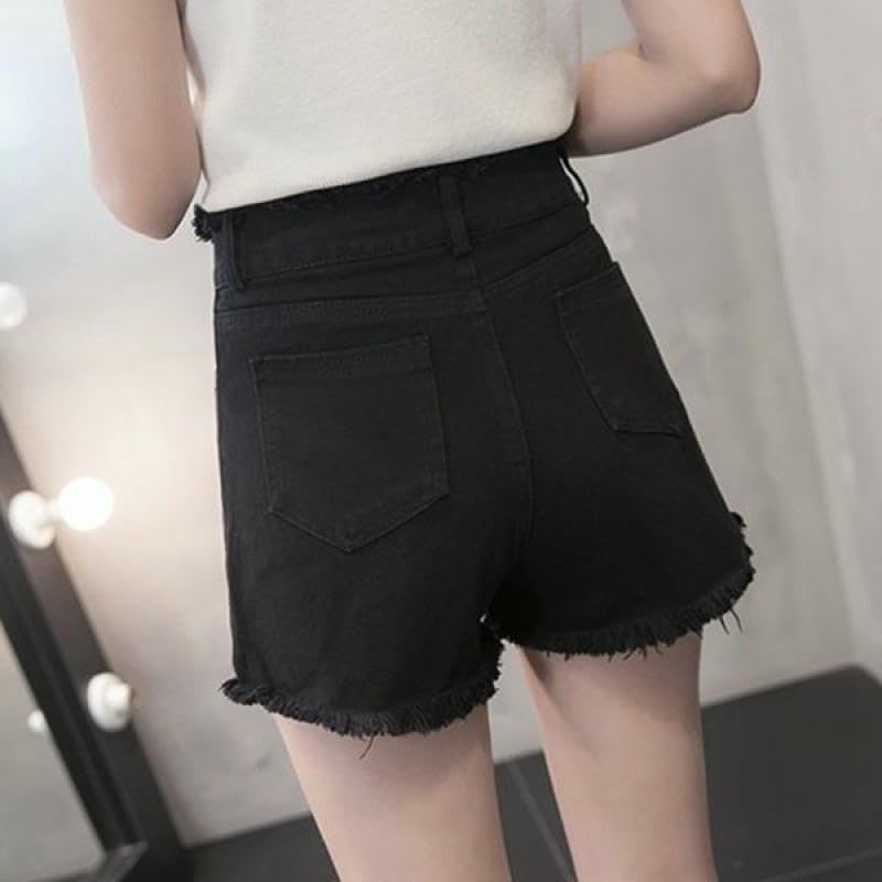 Short en jean taille haute femme ajusté trapèze style coréen décontracté