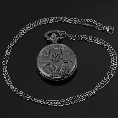 Image of Tiong Vintage Pocket Watch Engraved Cowboy Skull Wolf 3D Pattern Arabic Numerals Quartz Pocket Watch with Chain Best Gifts