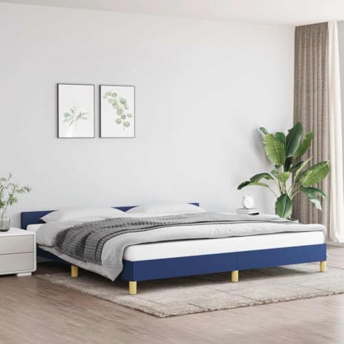 vidaXL Estructura de Cama con Cabecero Matrimonial Somier Tapizado Dormitorio Habitación Muebles Cuarto Descanso de Tela Azul 200x200 cm