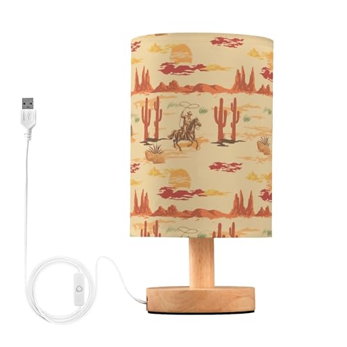 Vozoza Wild West Mexico Cowboy - Lámpara de mesa LED con puerto USB, luz nocturna, lámparas de dormitorio para mesita de noche, sala de estar, dormitorio, oficina en casa