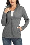 WUDODO Women's Full-zip Jacket Stand Collar Sweatshirt Hoodless Cotton Slim Fit Running Jackets with Pockets