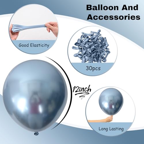 Image of Jobkoo Metallic Blue Balloons, 12Inch Chrome Light Blue Balloons 30Pcs Pastel Baby Blue Metallic Party Balloons Sky Blue Chrome Helium Latex Balloon for Birthday Baby Shower Wedding Party Decorations