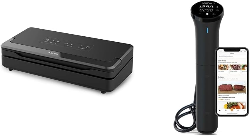 Precision Vacuum Sealer Pro, Includes 1 Bag Roll, For Sous Vide and Food Storage, black, medium & Sous Vide Precision Cooker Nano 3.0