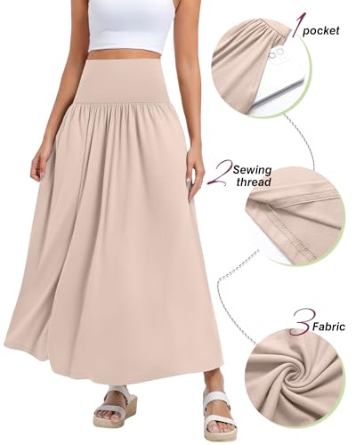 Ficerd 3 Pack Maxi Long Skirts for Women, Ankle Length High Waisted Pleated Flowy A Line Summer Casual Skirts with Pockets3