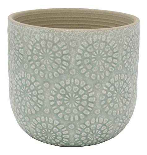 Amazon Brand – Stone & Beam Medium Floral-Embossed Planter, 6"H, Seafoam Green