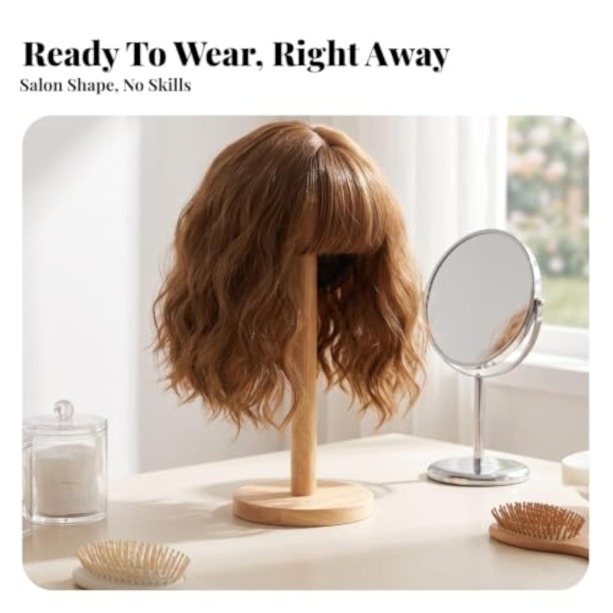 Natural-Looking Short Wavy Hairpiece with Bangs