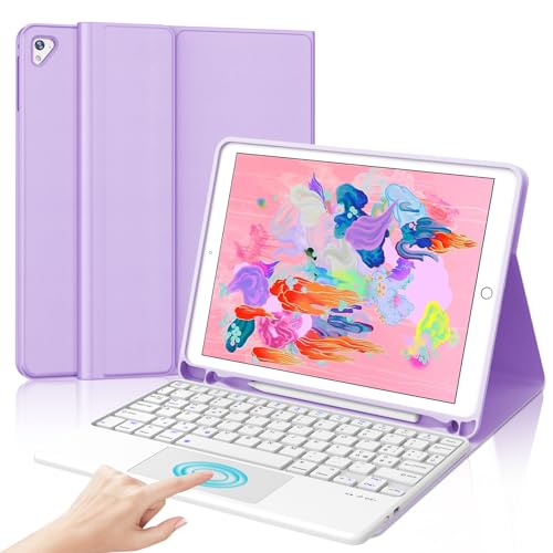 IVEOPPE Tastiera iPad 6 Generazione 9.7' 2018 con Touchpad, Cover Tastiera Trackpad layout Italiano Bluetooth, Custodia con Portapenna per iPad 5/4 Gen/Pro 9.7/Air 2/Air 1, Viola Chiaro