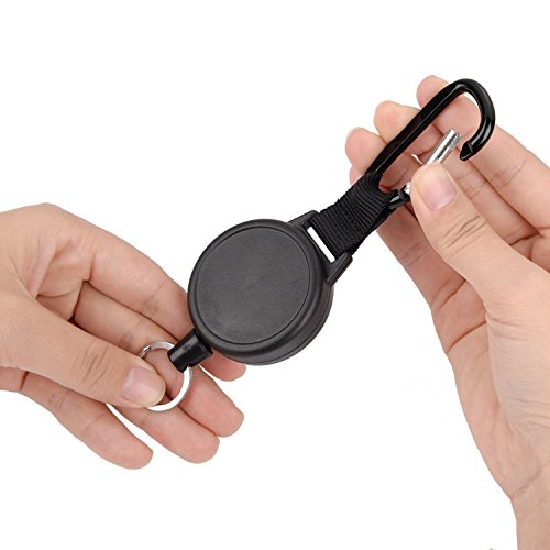 Porte-clés rétractable robuste enrouleur noir câble acier 99,1 cm pour clé de sécurité - 4