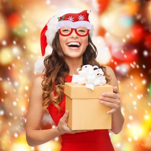 Image of PoPo Toys Christmas Glasses Photo Booth Props, Fun Party Accessories for Adults, Colorful Christmas Party Decorations, Holiday Celebration Eyewear | Cap