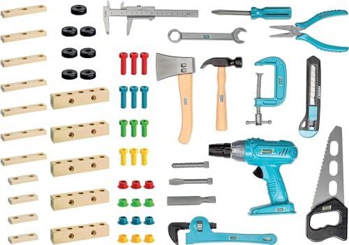 HAZET Juego de herramientas para niños JUNIORTOOL1 I 61 piezas, 14 herramientas y bloques de construcción con tuercas y tornillos I Juego de herramientas para niños a partir de 3 años'.